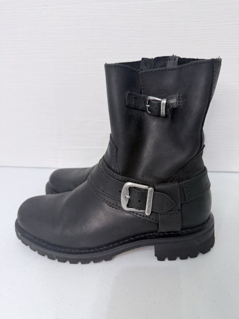 Harley Davidson Women's Riding Boots D81488 Size 7.5 Black Side Zip Moto Goth